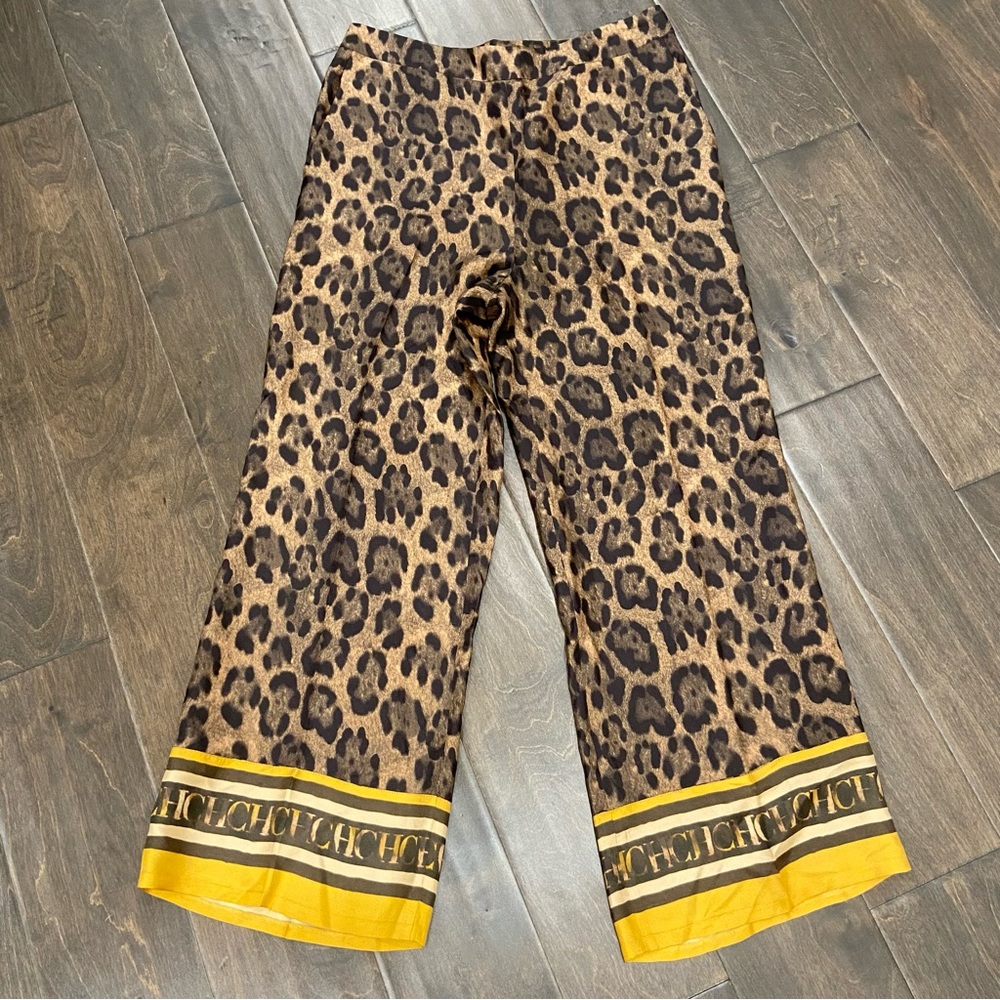Carolina Herrera Leopard Silk High Rise Culotte Pants sz 24